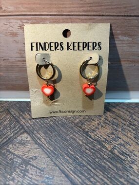 Finders Keepers Gold Hoop Earrings with Red Heart Charms